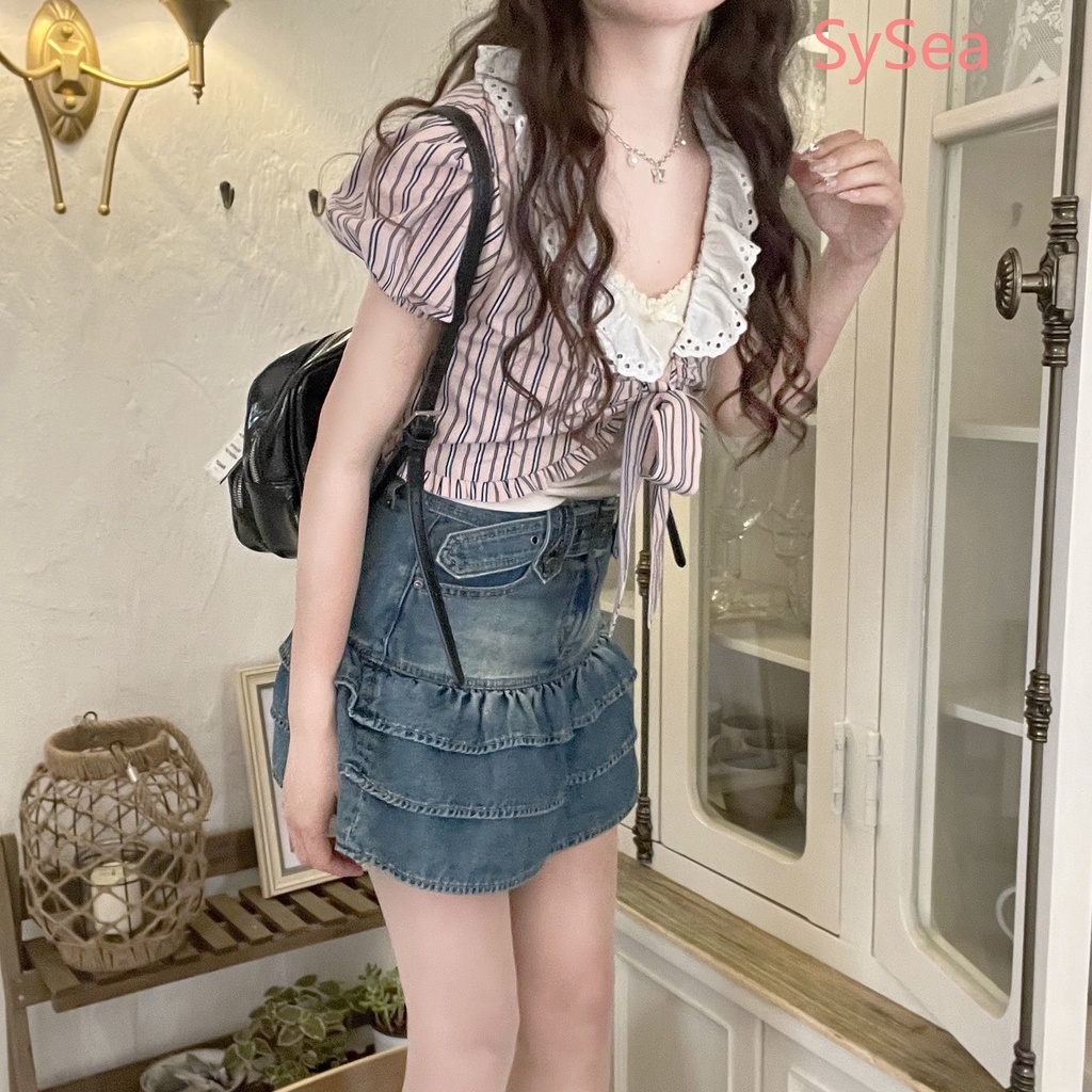 Áo Sơ Mi Cổ Búp Bê Đính Nơ Thời Trang Mùa Hè Hàn Quốc Cho Nữ