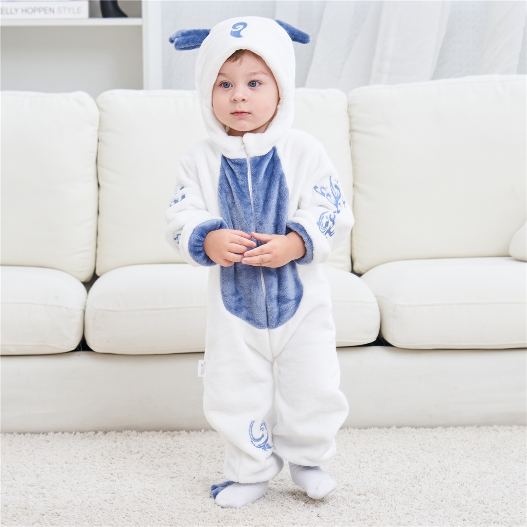 Áo Liền Quần Bằng Flannel Mềm Hình Khủng Long / Pikachu / Rồng Đáng Yêu Cho Bé