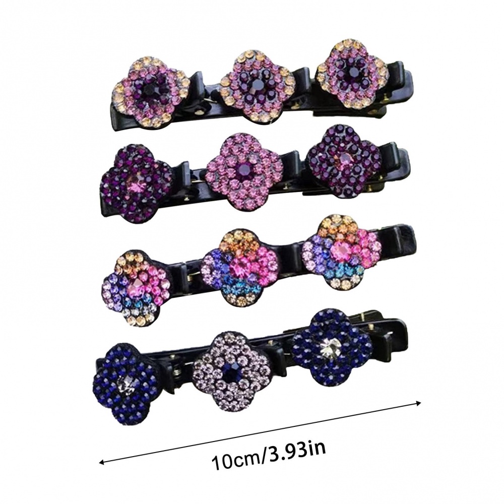 Set 4 Kẹp Tóc Mỏ Vịt Vải Satin Bện Hai Lớp Đính Đá Lấp Lánh Thời Trang