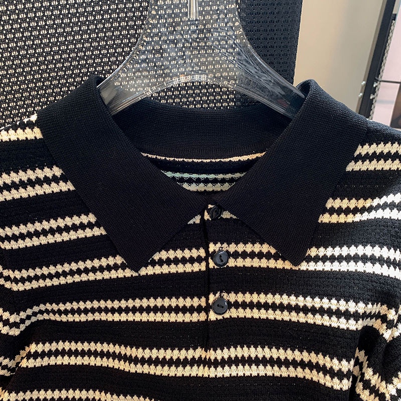 Áo Thun polo Ngắn Tay Họa Tiết Kẻ Sọc Màu Sắc Tương Phản Phong Cách Hàn Quốc Thời Trang Mùa Hè Cho Nữ