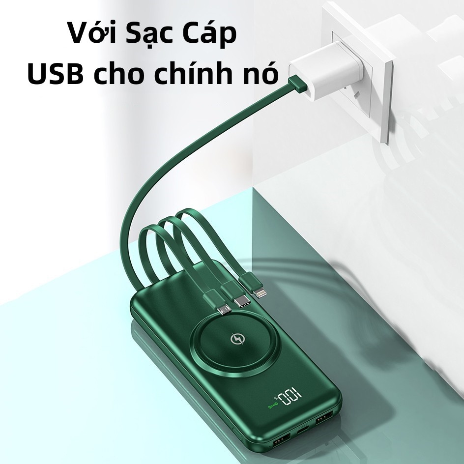 50000MAh Sạc Không Dây Powerbank Cáp Chính Hãng Wireless 4 Cáp Di Động Màn Hình LED Powerbank Chính Hãng 100%