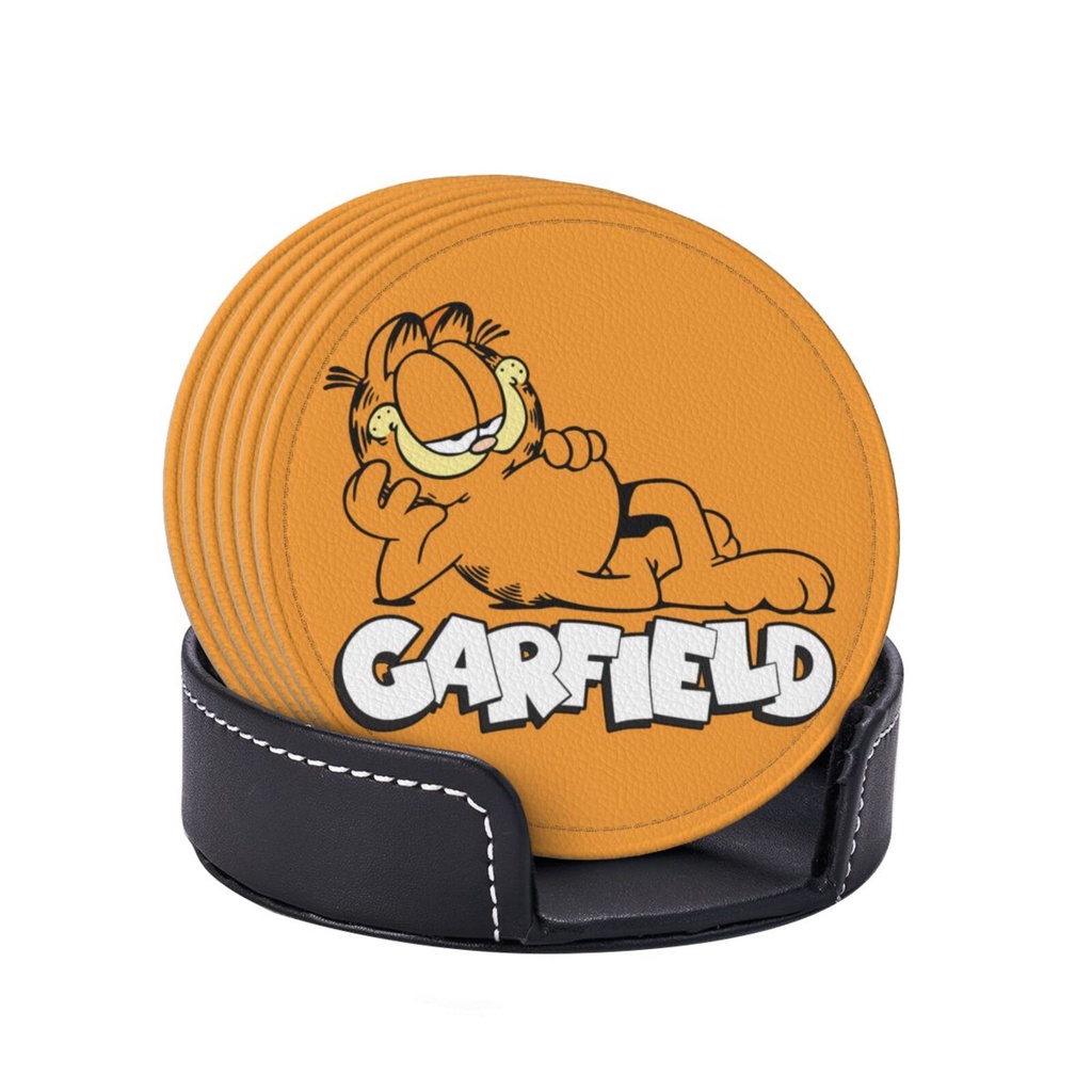 Garfield Coasters Bộ 6 Đế Lót Ly Da Coffee Shop Đế Lót Ly Trà Chịu Nhiệt