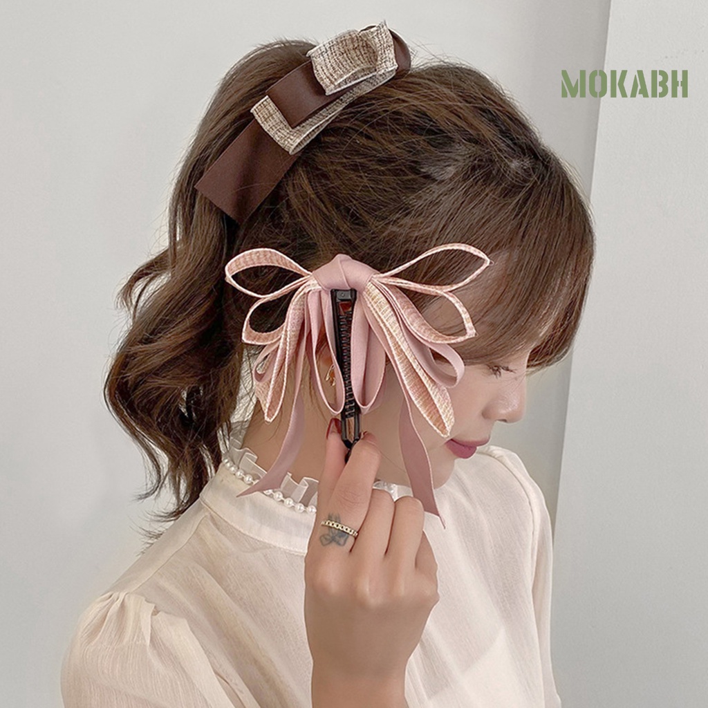 [Mok Abh] Kẹp Tóc Dạng Nơ Lớn Tinh Tế Không Dễ Rớt Thủ Công Tinh Tế Cho Nữ