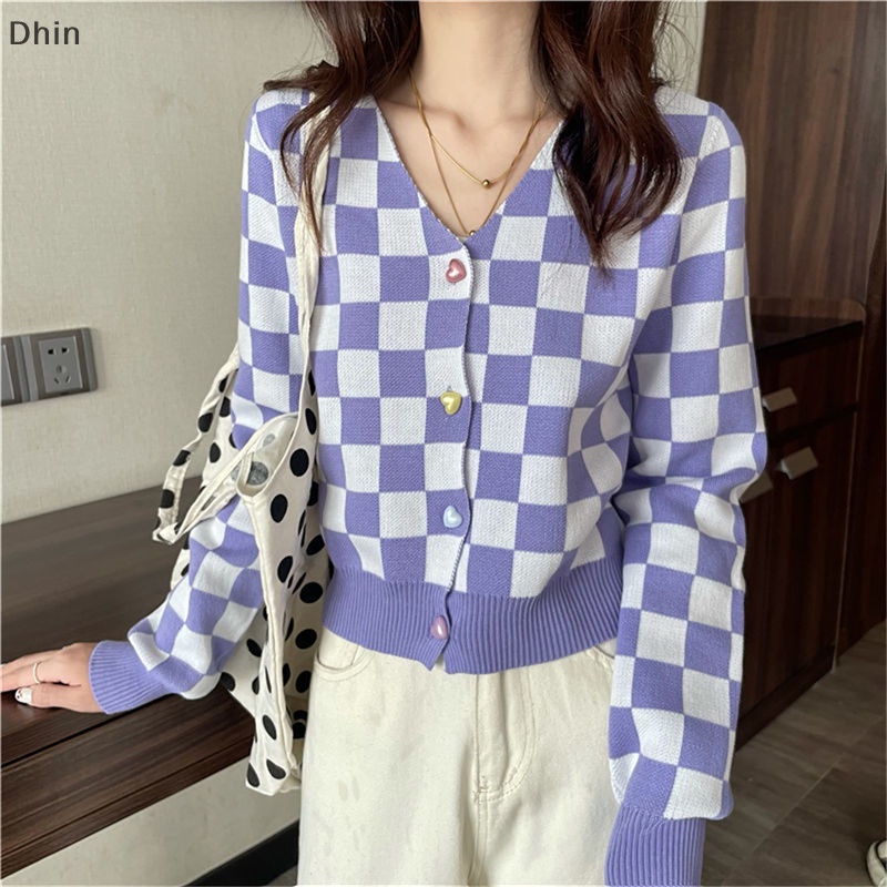 [Dhin] Áo Khoác Cardigan Dệt Kim Cổ Chữ V Phối Màu Khối