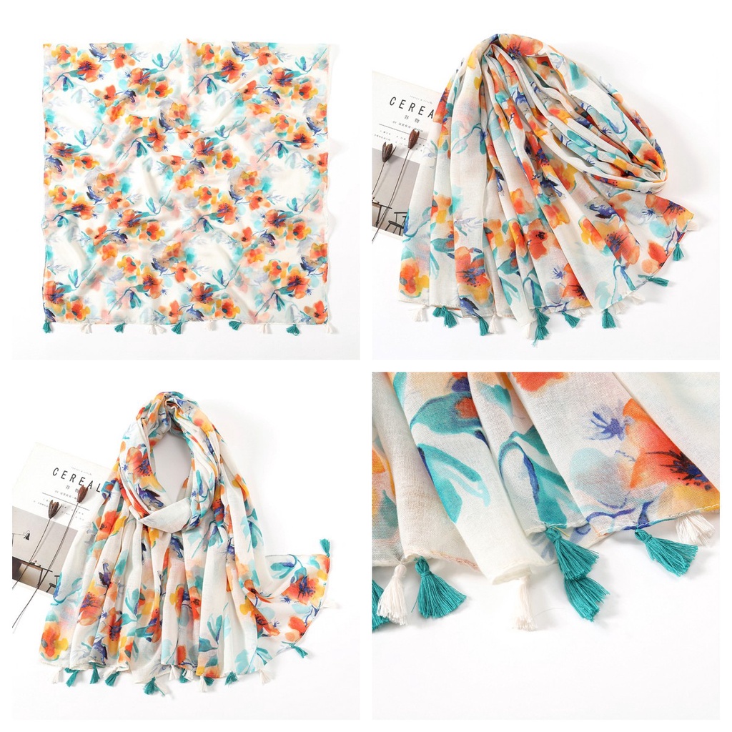 Khăn Choàng Cotton Nhẹ In Họa Tiết Thời Trang Xuân Hè Dành Cho Nữ