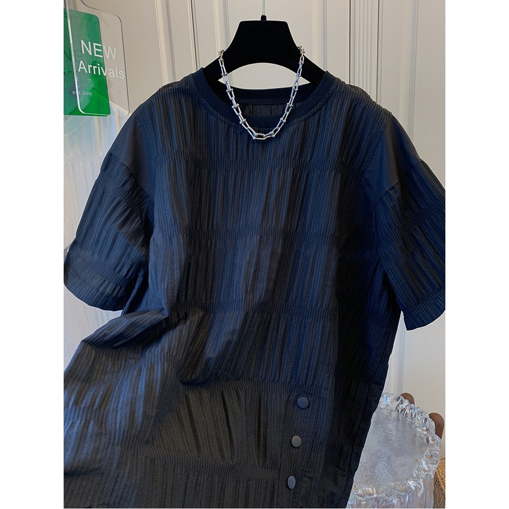 Áo Thun Tay Ngắn Dáng Rộng Xếp Ly Lệch Tà Thời Trang Mùa Hè Sang Trọng Cho Nữ 2023