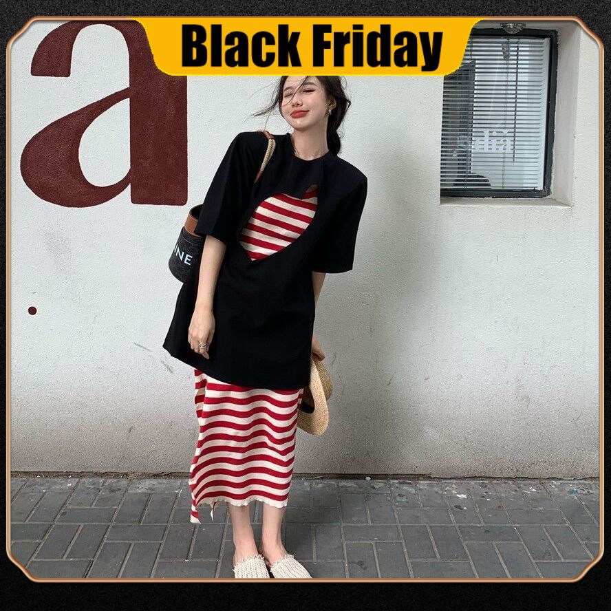 Design a striped halter skirt, a slim, sexy forked dress, an one-piece suit, a new black coat.