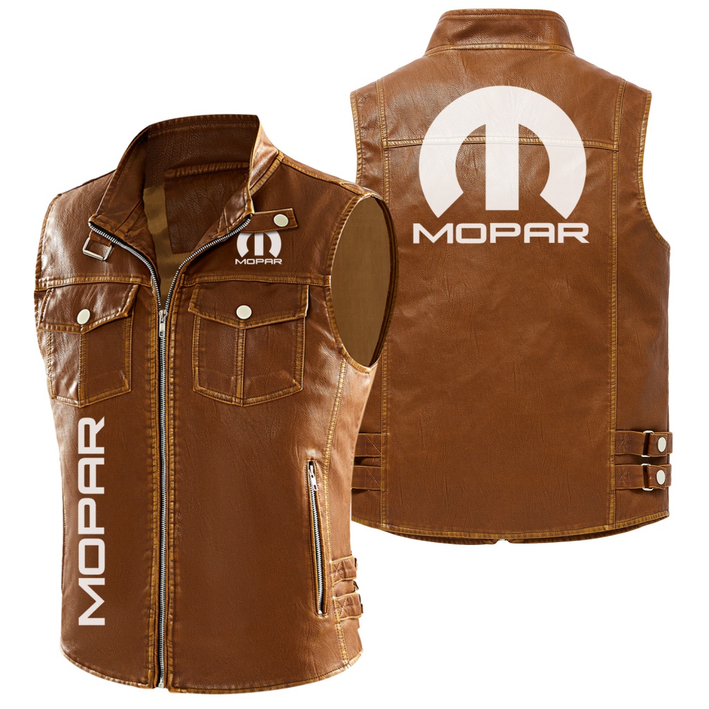 Áo Khoác Da Sát Nách In Logo Mopar Phối Khóa Kéo Thời Trang 2023 Cho Nam