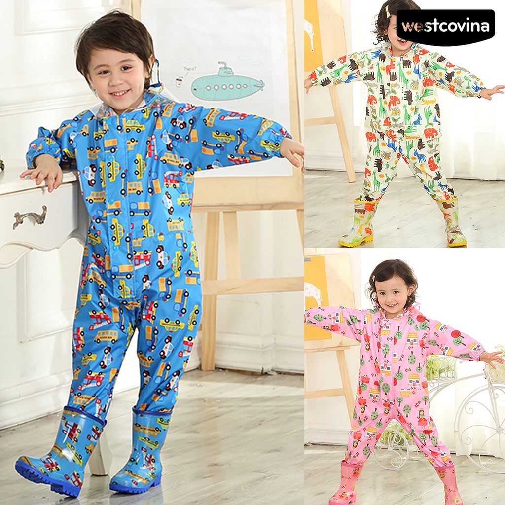 [COD]☁Áo Mưa Liền Thân Áo liền quần Chống Thấm Nước In Họa Tiết Hoạt Hình Dễ Thương Cho Bé Trai / Gái