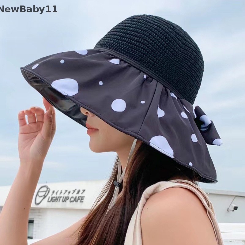 1 Mũ Cói Rộng Vành Chống Nắng Tia UV Màu Đen Thời Trang Mùa Hè Cho Nữ