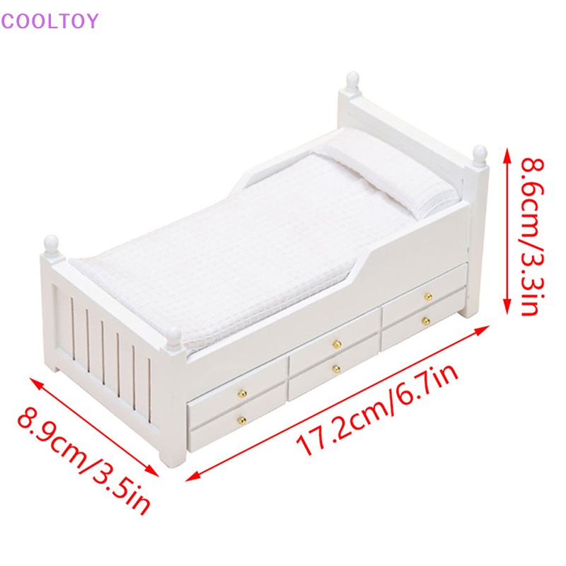 Giường Ngủ Màu Trắng Có Ngăn Kéo Dùng Trang Trí Nhà Búp Bê Tỷ Lệ 1: 12
