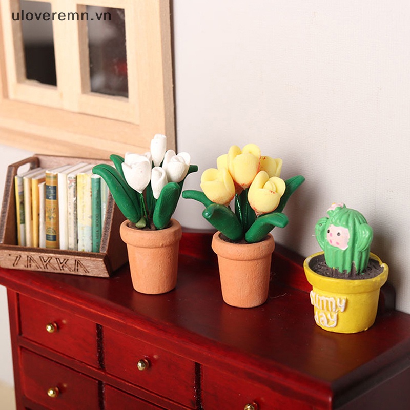 Chậu Hoa Tulip Mini Tỷ Lệ 1: 12 Dùng Trang Trí Tiểu Cảnh / Nhà Búp Bê
