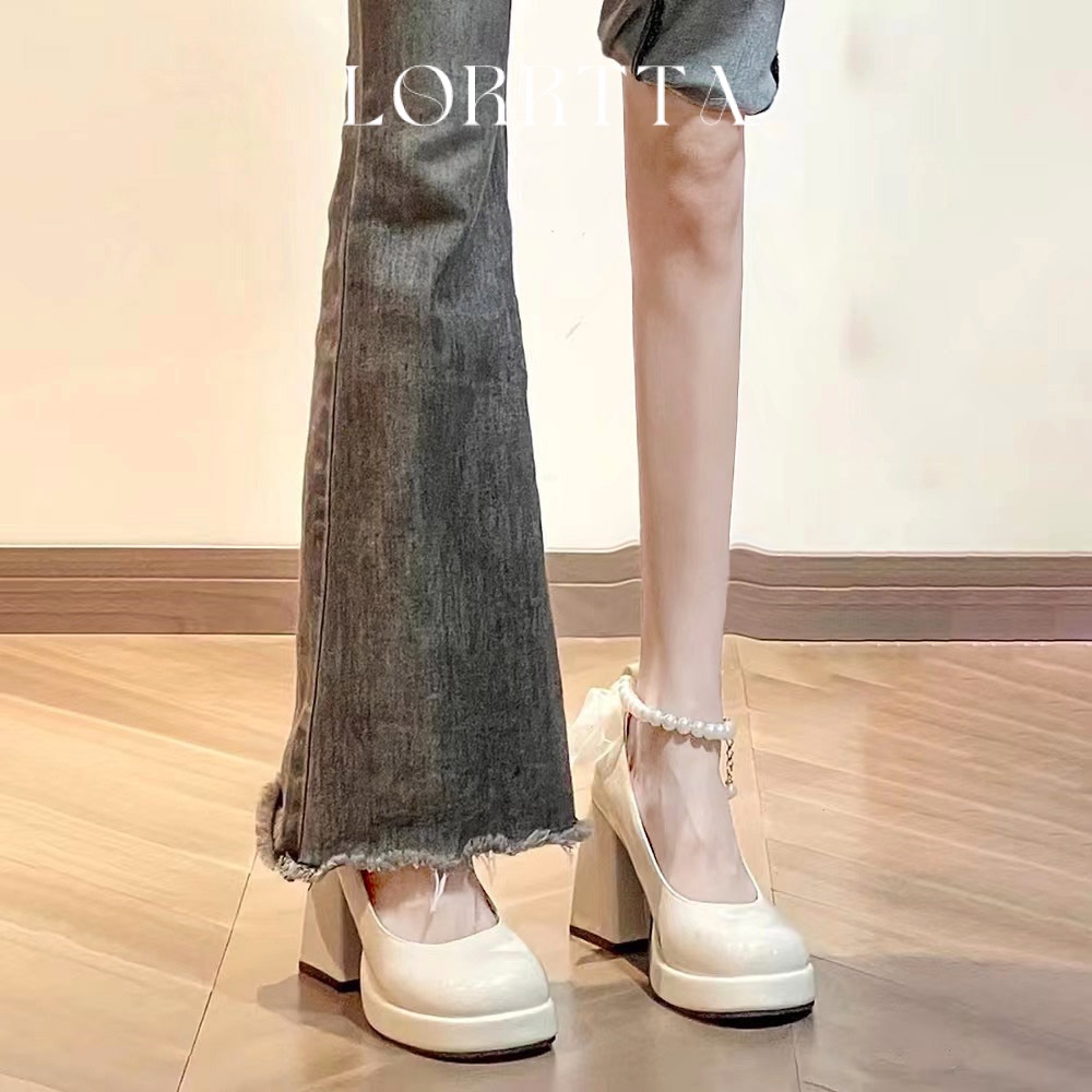 LORRTTA giày cao gót nữ giày nữ lolita giày Giày búp bê gót đại đính tinh thể 2023NEW 21Z23051904