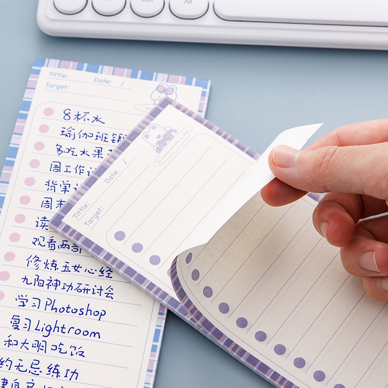 Bộ 50 Tấm / ins Giấy Notepad Ghi Chú Hình Đồng Hồ / Gấu / Thỏ Nửa Lưới Có Thể Xé Nhỏ