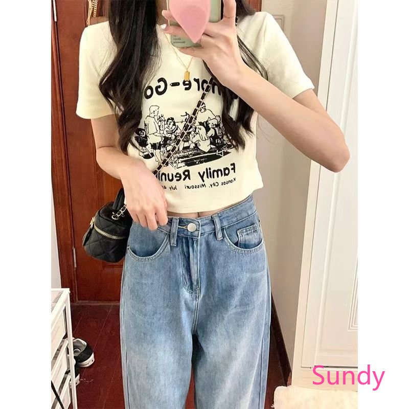 Áo Thun Cổ Tròn Dáng Rộng In Họa Tiết Thời Trang Mùa Hè Dành Cho Nữ Có Size Lớn