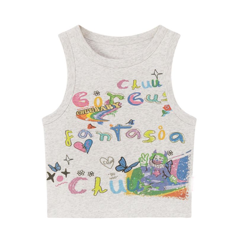 Áo Thun Không Tay In Chữ Phong Cách Retro Thời Trang Cho Nữ