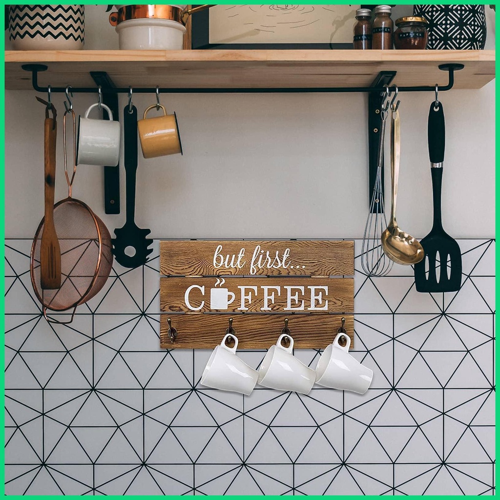 Giá Đỡ Cốc Cà Phê Gắn Tường Kèm 4 Móc Kim Loại Sắp Xếp Gọn Gàng Cho Nhà Ở / Văn Phòng / Iwvn Jwvn