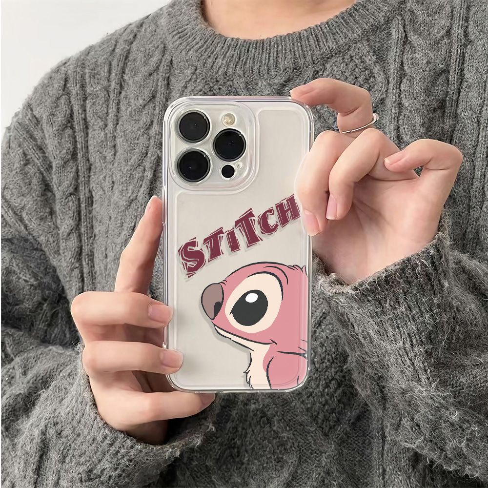 ✅Ốp Điện Thoại Dẻo Màu Hồng Họa Tiết Hoạt Hình Stitch Dễ Thương Chống Sốc Cho iPhone12max 13116ins 14pro UUP6 plus78