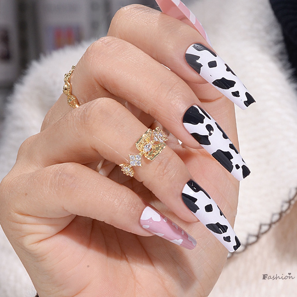 Móng Tay Giả Dài Màu Trắng Đen Thân Thiện Với Môi Trường Cho Người Mới Bắt Đầu