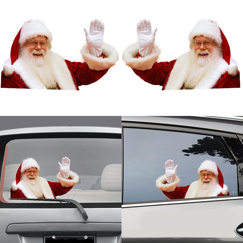 Bộ 2 Miếng Dán Trang Trí Cửa Sổ Xe Hơi Họa Tiết Giáng Sinh Dễ Thương