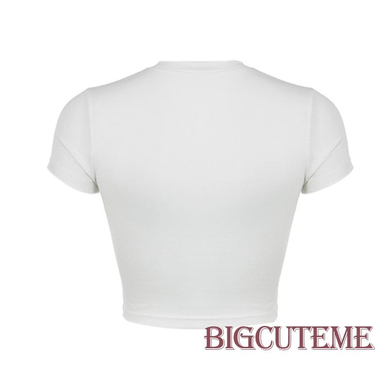 Áo Thun Lửng Ngắn Tay Cổ Tròn In Hình Đôi Mắt Thời Trang Mùa Hè Dành Cho Nữ