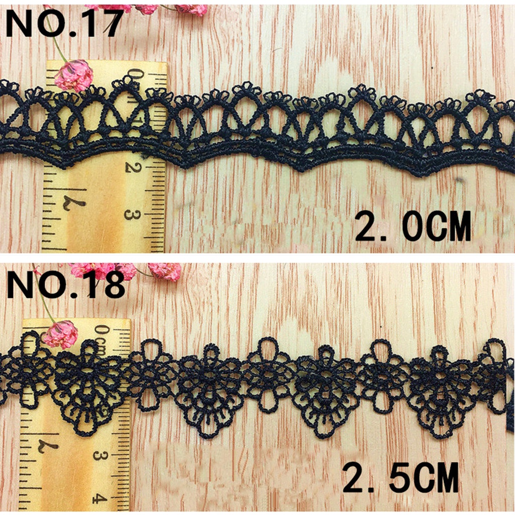 Cuộn Dây Ruy Băng Thêu Ren Hoa Màu Trắng Đen Dài 1 Yard Dùng Trang Trí Đầm DIY