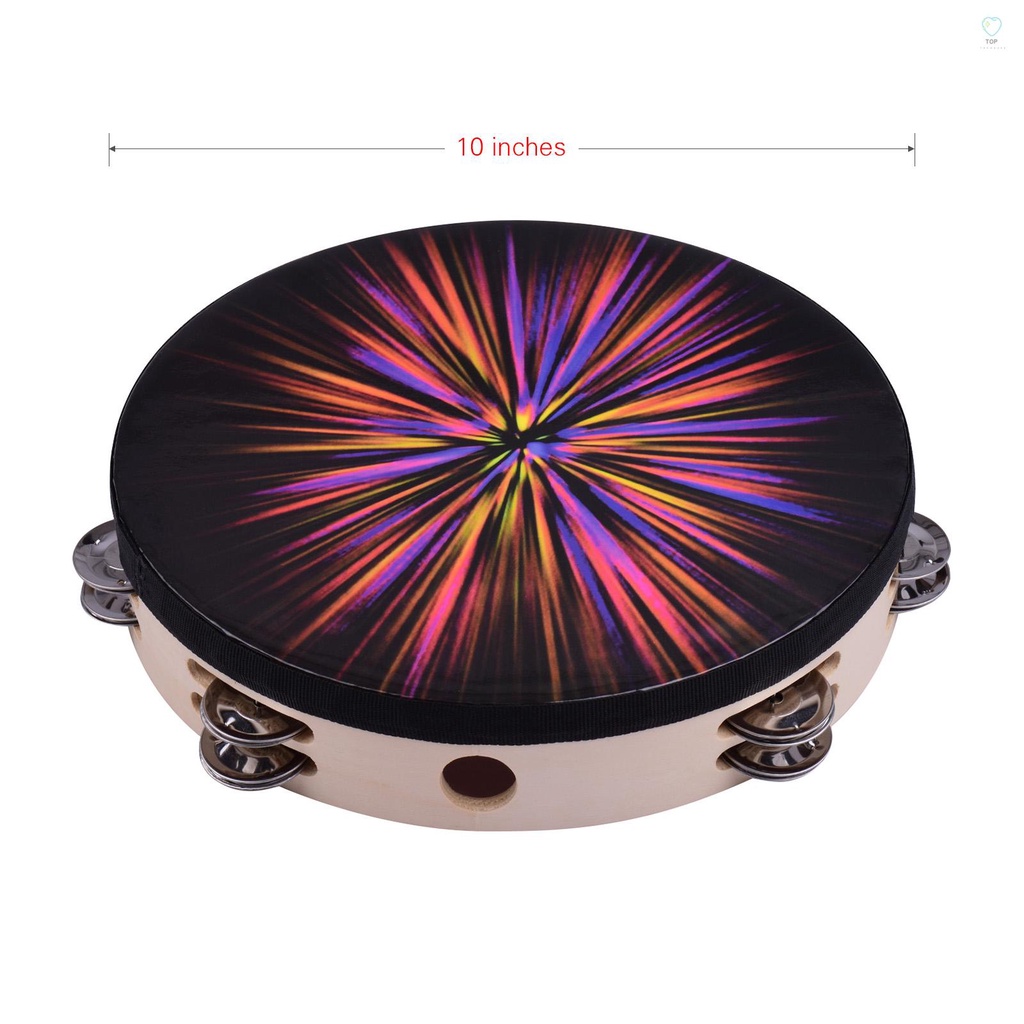 Trống Tambourine Cầm Tay Bằng Gỗ 10 Inch Với Hàng Rào Phản Quang