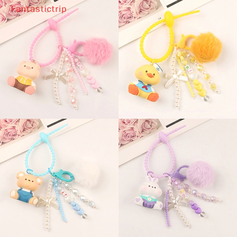 [Fantastictrip] Móc Khóa Hình Động Vật Hoạt Hình Động Vật / Gấu / Thỏ / Heo Có Bóng Lông Trang Trí Ba Lô / Ô Tô