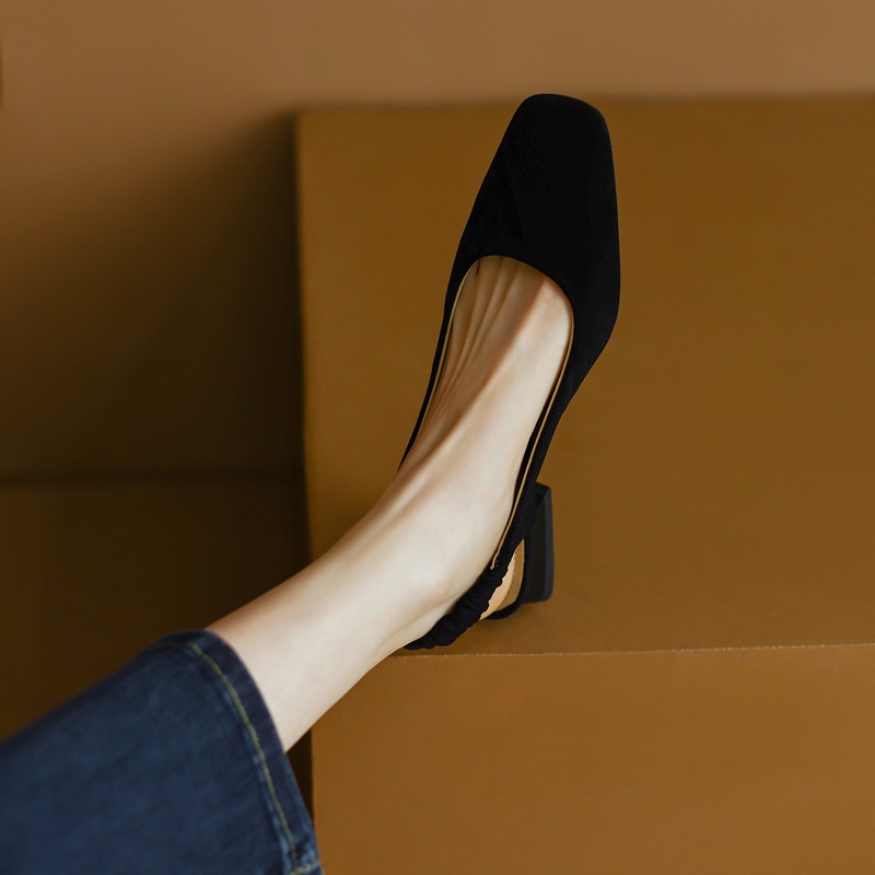 Tóc Thẳng Của Nhà Máy Duoya ~ [Hàng Có Sẵn] Cảm Xúc ~!Giày Sandal Gót Dày Mũi Vuông Hở Ngón Dễ Phối Đồ Thời Trang Cho Nữ