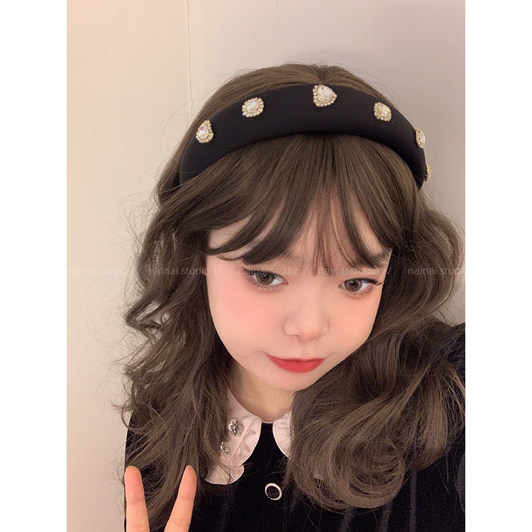 Băng Đô Vải Satin Đính Đá Hình Đầu Lâu Màu Hồng Xinh Xắn