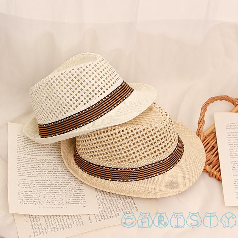 Mũ Cói Rộng Vành Chống Tia UV Phong Cách Vintage Thời Trang Đi Biển Mùa Hè Cho Bé Trai