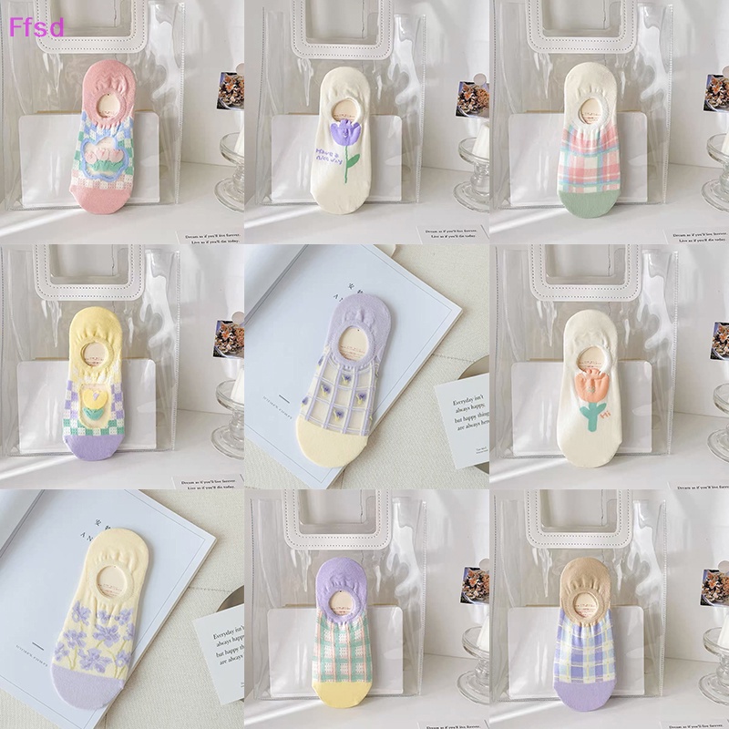 {Ffsd} Vớ Thuyền Phối Lưới Cotton Vô Hình Chống Trượt Thoáng Khí Cho Nữ