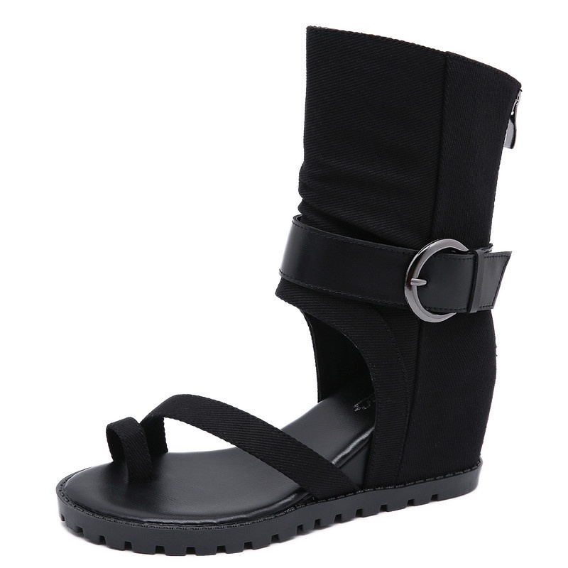 Giày Sandal Denim Đế Bằng Cao Gót Thoải Mái Phong Cách Roman