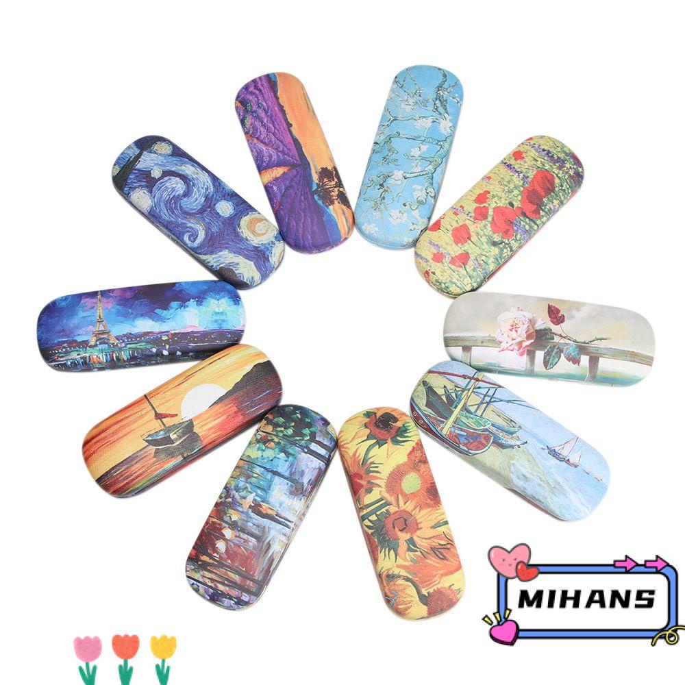 Hộp Đựng Mắt Kính Bằng Da Cứng In Họa Tiết Tranh Sơn Dầu Thời Trang Giá Đỡ