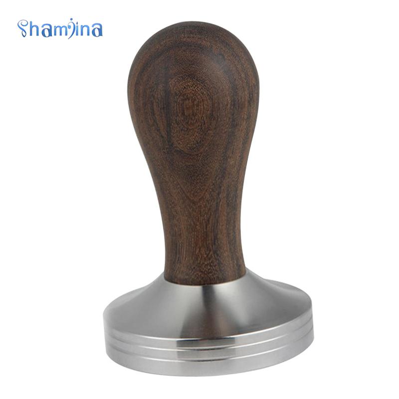 Shamjina Tay cầm ép bột cà phê bằng gỗ đáy phẳng 51/53/58mm dùng pha chế espresso / nhà hàng/ nhà bếp