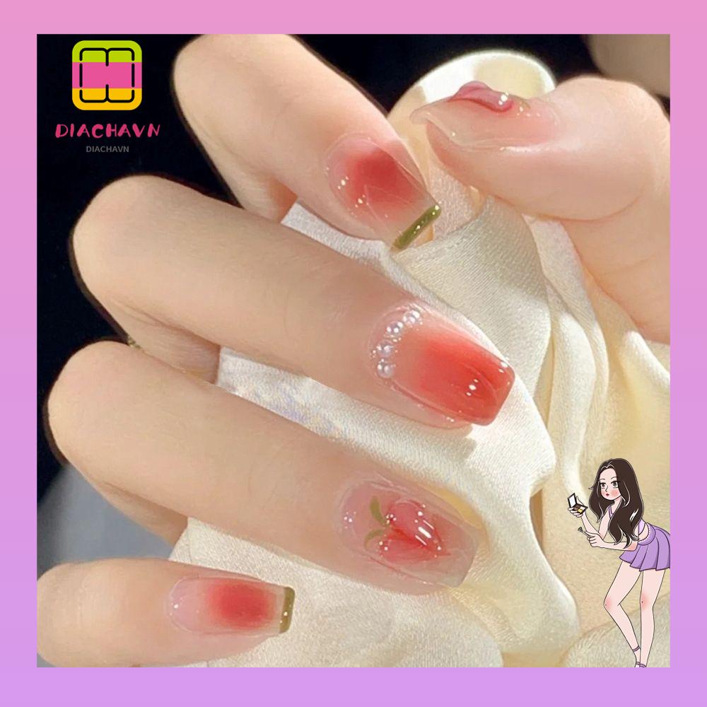 Hộp 24 Móng Tay Giả Ngắn / Tròn / Vuông Che Phủ Toàn Diện Có Thể Tháo Rời