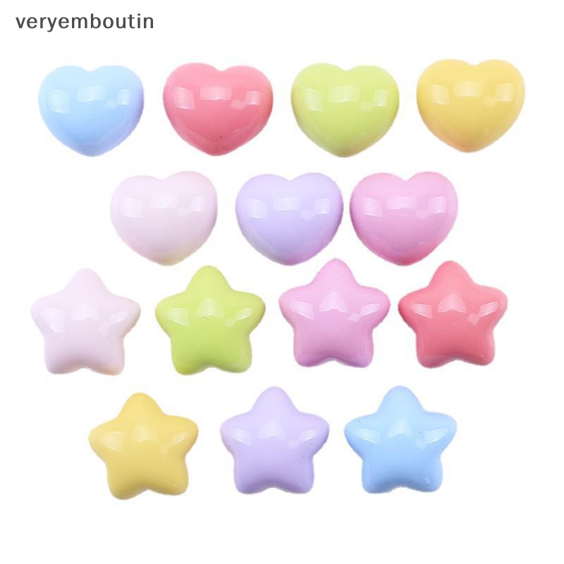 Set 10 Phụ Kiện Kẹp Tóc Hình Ngôi Sao / Trái Tim Bằng Nhựa Resin Dễ Thương DIY