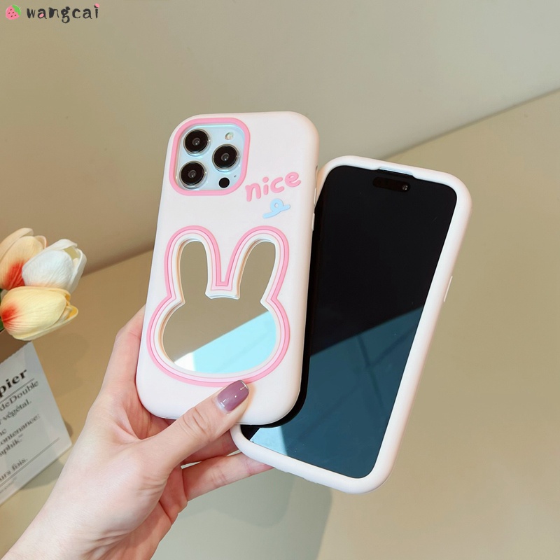 Ốp Điện Thoại Silicone Mềm Gắn Gương Trang Điểm Hình Thỏ 3D Cho iPhone 14 13 12 Pro Max 11