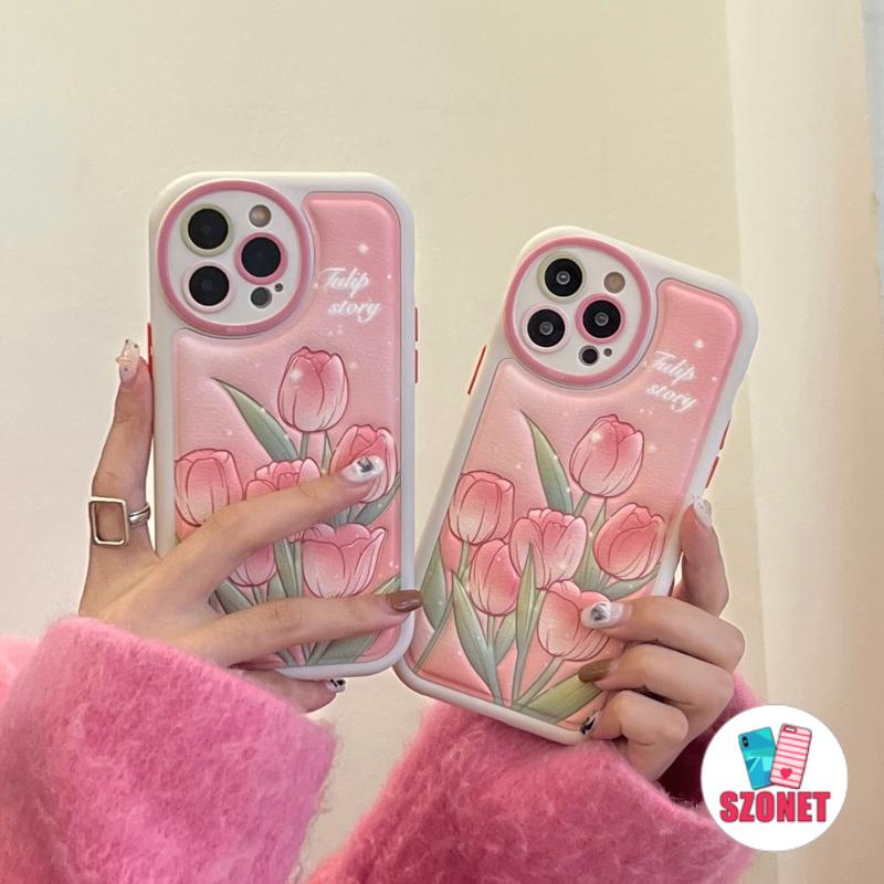 Ốp Điện Thoại Da Silicon Mềm Chống Sốc Phối Lỗ Tròn Hình Hoa Tulip Cho iPhone 14 13 12 11 Pro Max 14 Plus