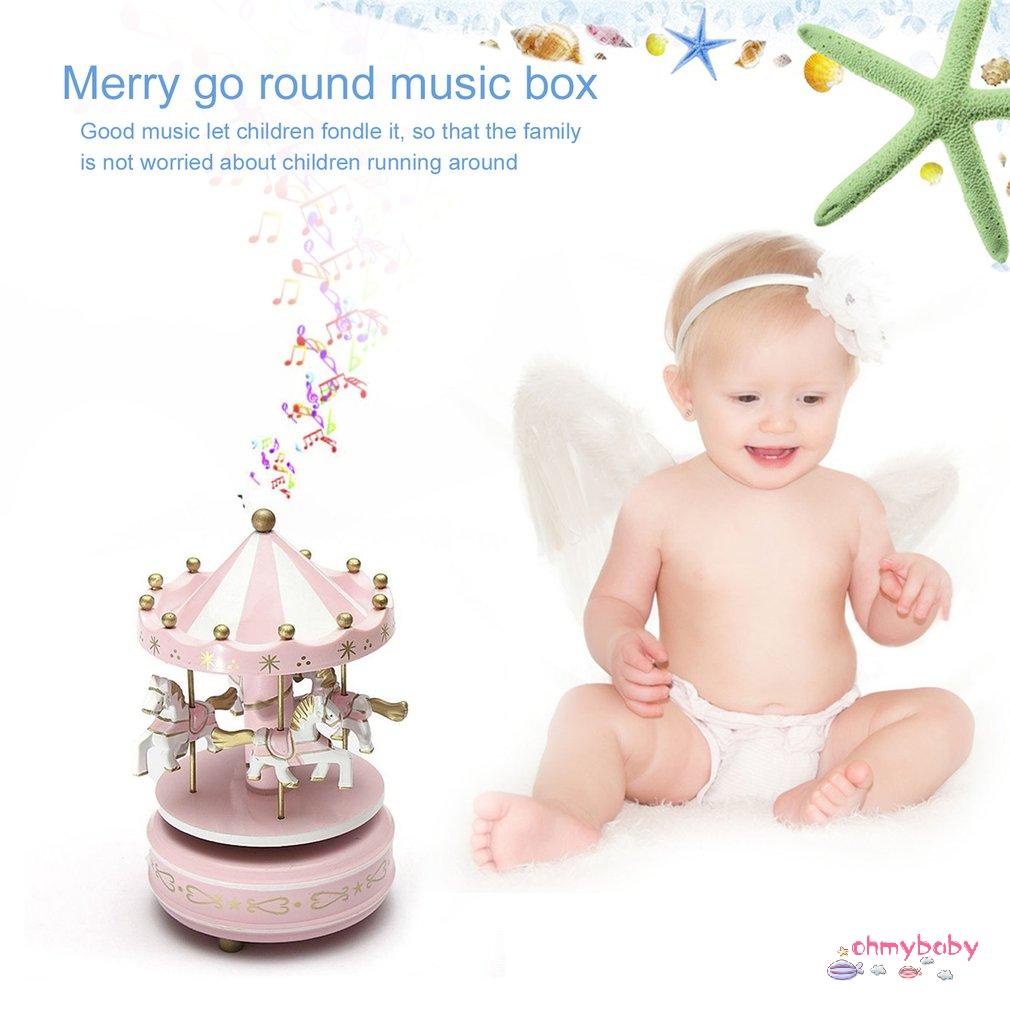 [Ready] Merry-Go-Round Carousel Hộp Nhạc Cho Đồ Chơi Trẻ Em Đám Cưới Sinh Nhật Tặng Wind-Up Horse Fairground [Z/4]