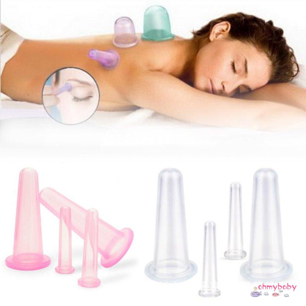 [OMB] 4 Cái/bộ Bình Hút Giác Hơi Lon Massage Silicone Cốc Chân Không Mặt Cho Cơ Thể [Z/2]