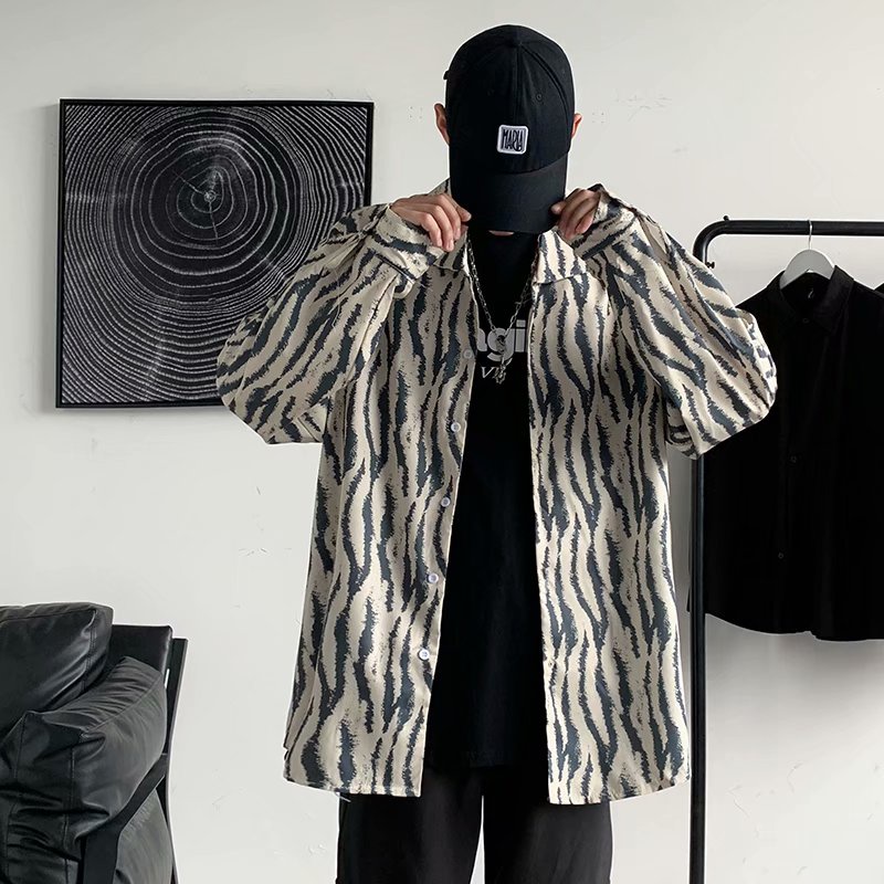 Áo Sơ Mi Nam Dài Tay Họa Tiết Da Báo Thời Trang Hàn Quốc