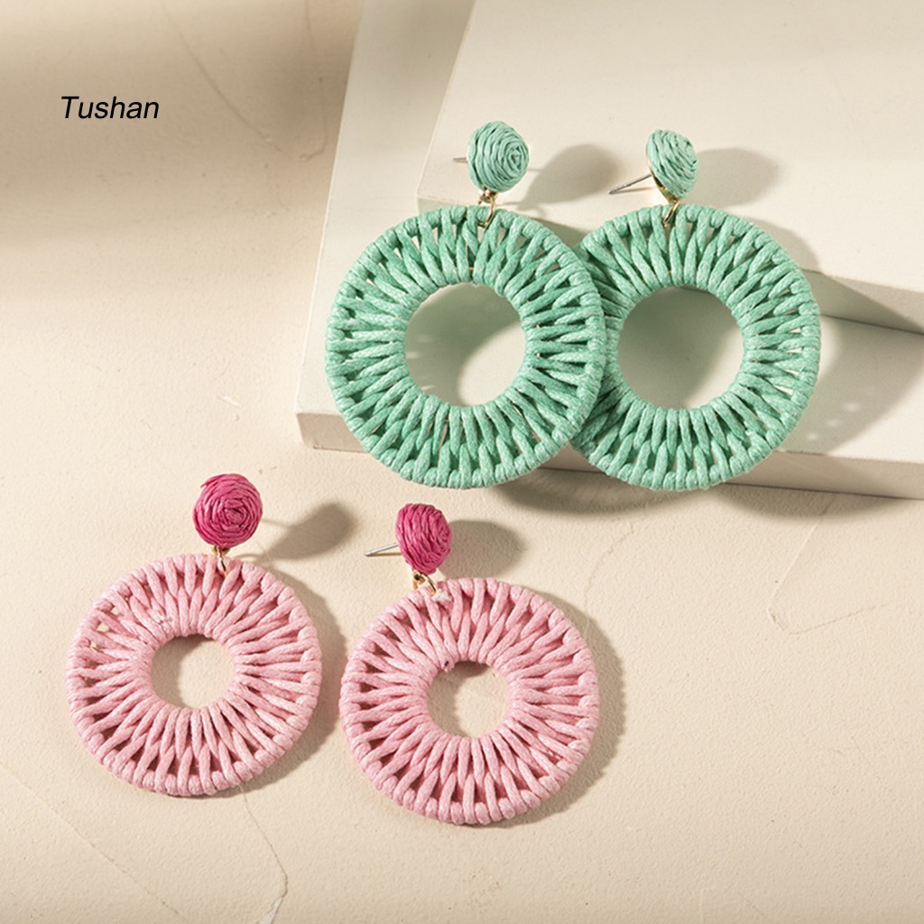 1 Đôi Bông Tai Tròn Màu Sắc Tươi Sáng Thời Trang Đi Biển Cho Nữ