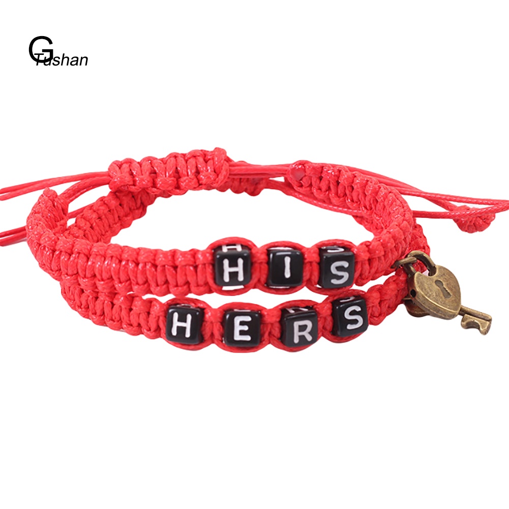 Set 2 Vòng Tay Bện Dây Handmade Kết Hạt Chữ HIS HERS Cho Cặp Đôi