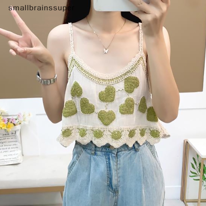 Áo Hai Dây Mùa Hè Dáng Rộng Thêu Hình Trái Tim Cổ Điển Cho Nữ