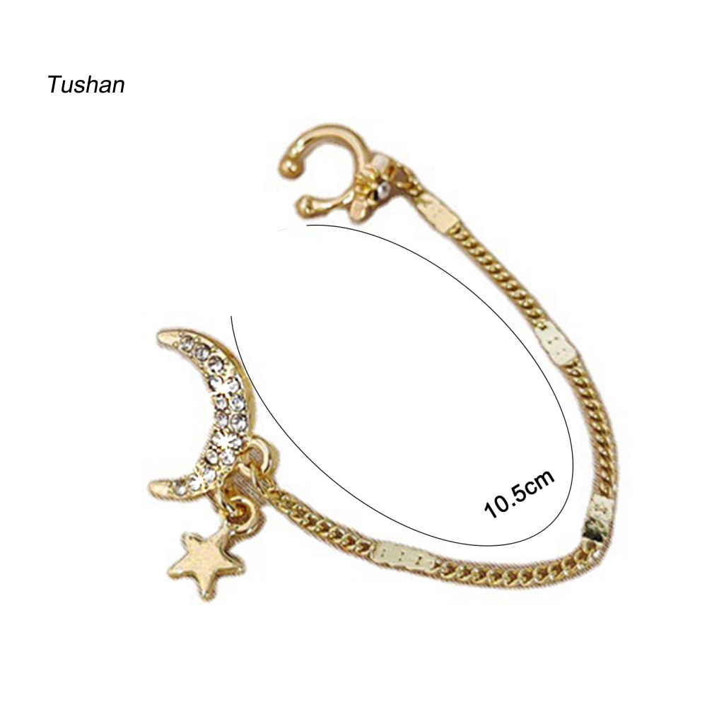 1 Bông Tai Đeo Vành Tay Dáng Dài Hình Trăng Sao Đính Đá Bằng Hợp Kim