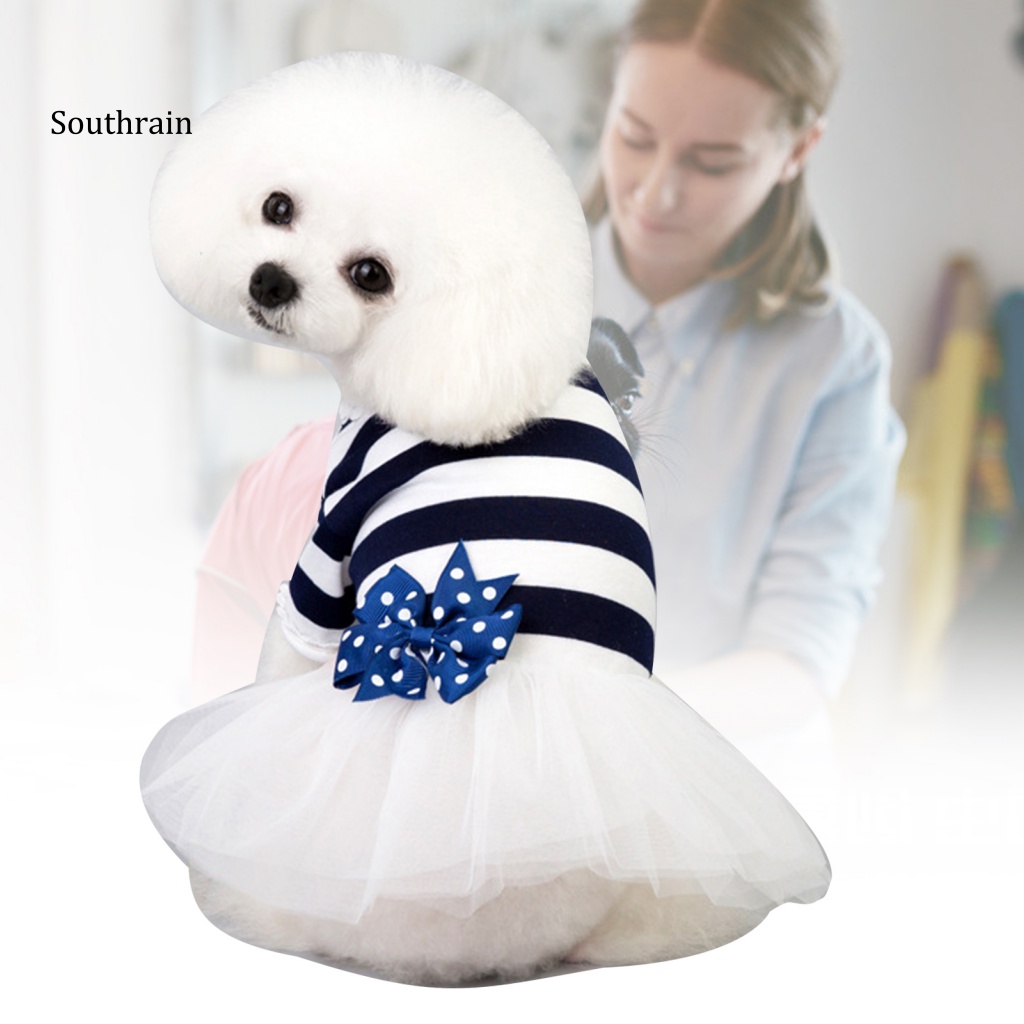 Đầm Công Chúa Họa Tiết Kẻ Sọc Đính Nơ Mềm Mại Thời Trang Xuân Hè Cho Cún Cưng