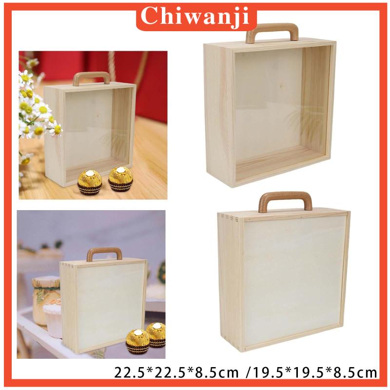 [Chiwanji] Hộp Đựng Đồ Di Động Bằng Gỗ Rỗng Không Sơn Có Nắp Trượt Và Tay Cầm