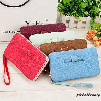 Ví Da PU Dáng Dài Trang Trí Khóa Kim Loại Thắt Nơ Bên Trong Dành Cho Nữ