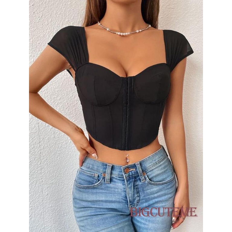 Áo Thun Croptop Tay Ngắn Dáng Ôm Màu Trơn Thời Trang Mùa Hè Xinh Xắn Cho Nữ